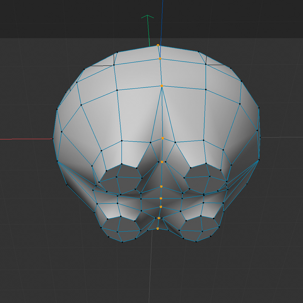 This is the beginnig formation of the pig's feet where I subdivided a cube and learnt how to manipulate certain polygons. I used the inset/extrude tool to pull the feet down and then used the fit into circle to round off the legs. Finally I utilized the symmetrize tool to easily duplicate the rest of the feet.