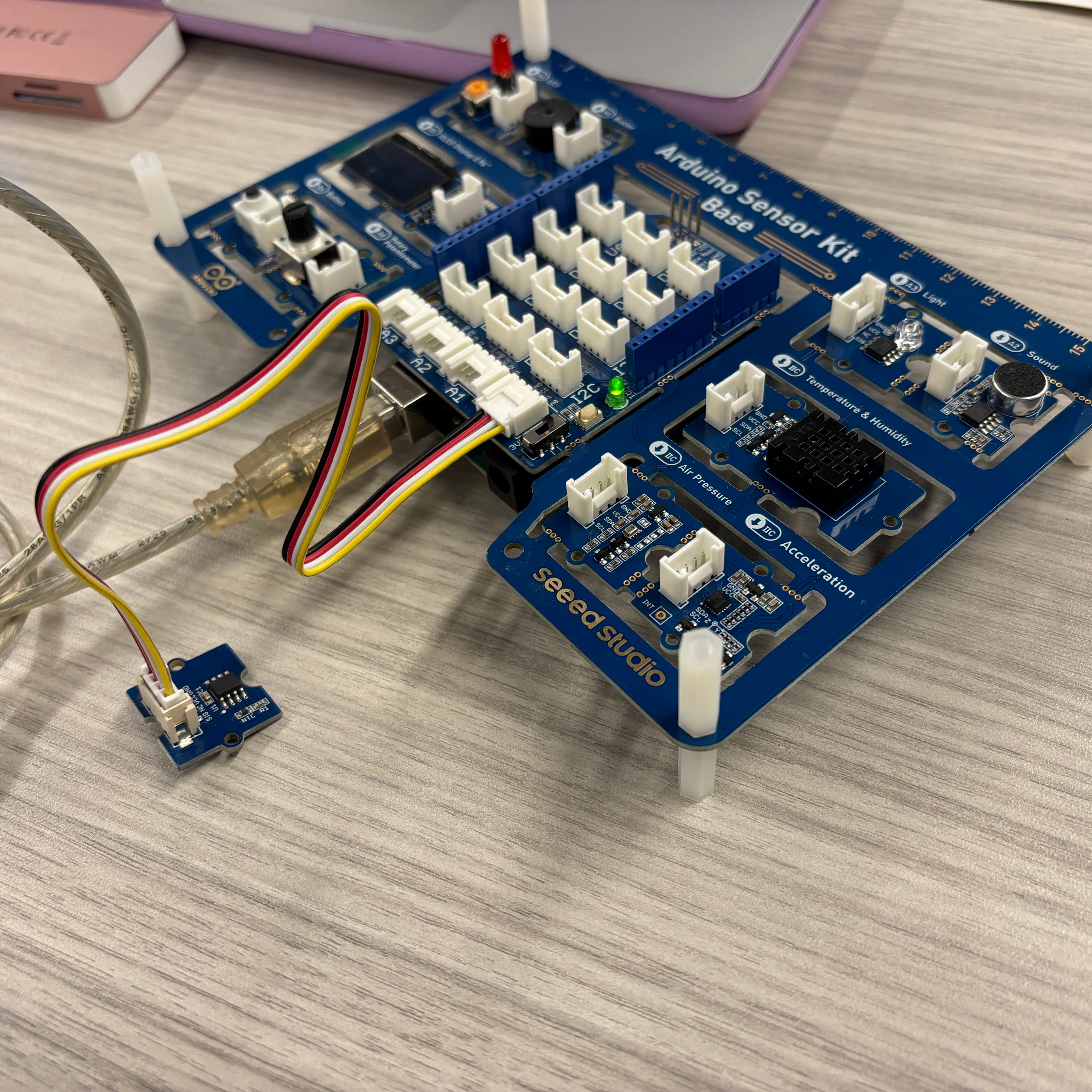 This is an image of the grove temperature sensor properly connected to the arduino at the very beginning of our testing.