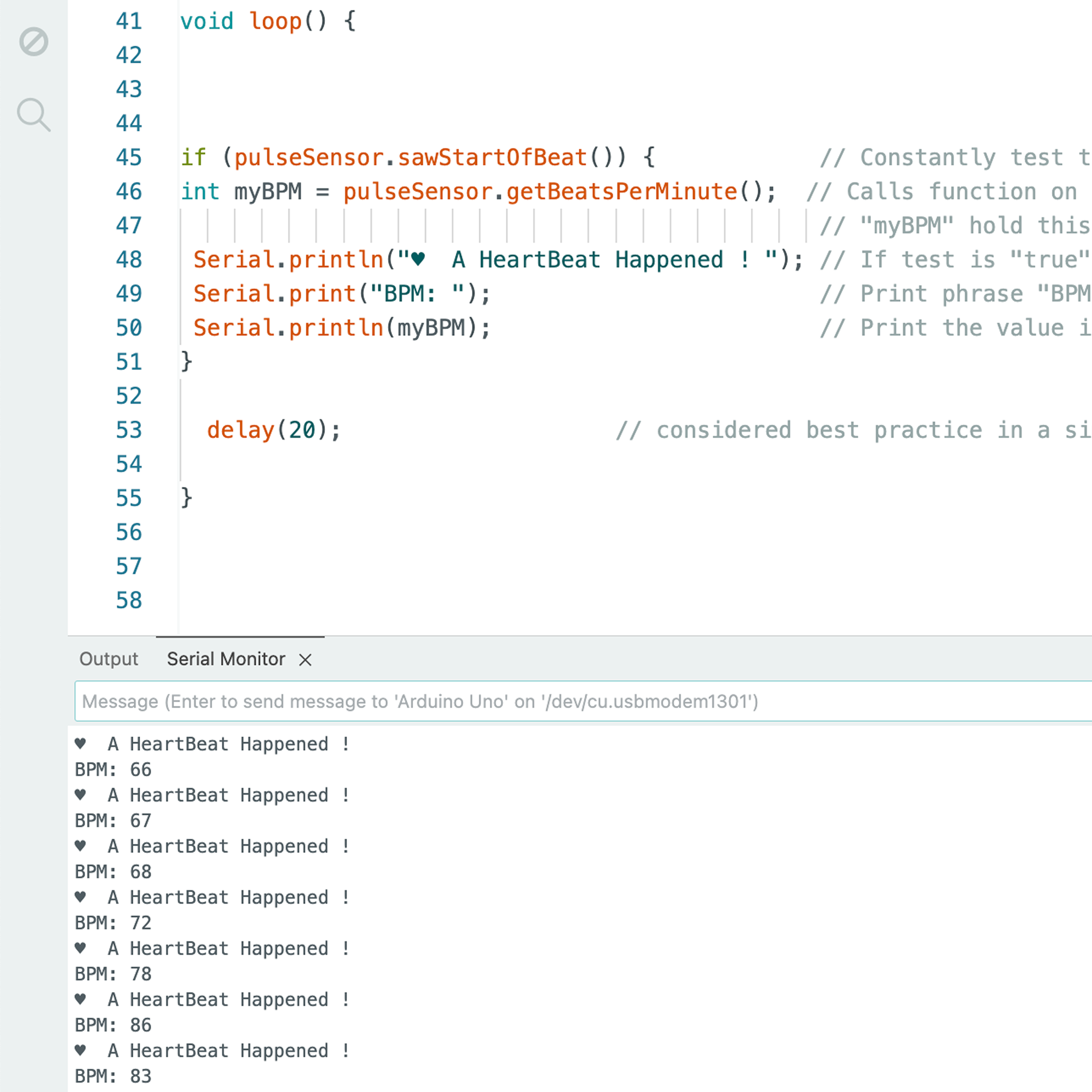 Finally, after uploading the code and wiring the borrowed sensor we were able to get correct pulse readings which confirmed that our original sensor was faulty. Unfortunately, due to time constraints ordering another pulse sensor would not be feasible so we decided to focus on temperature sensors for the remainder of the project. 