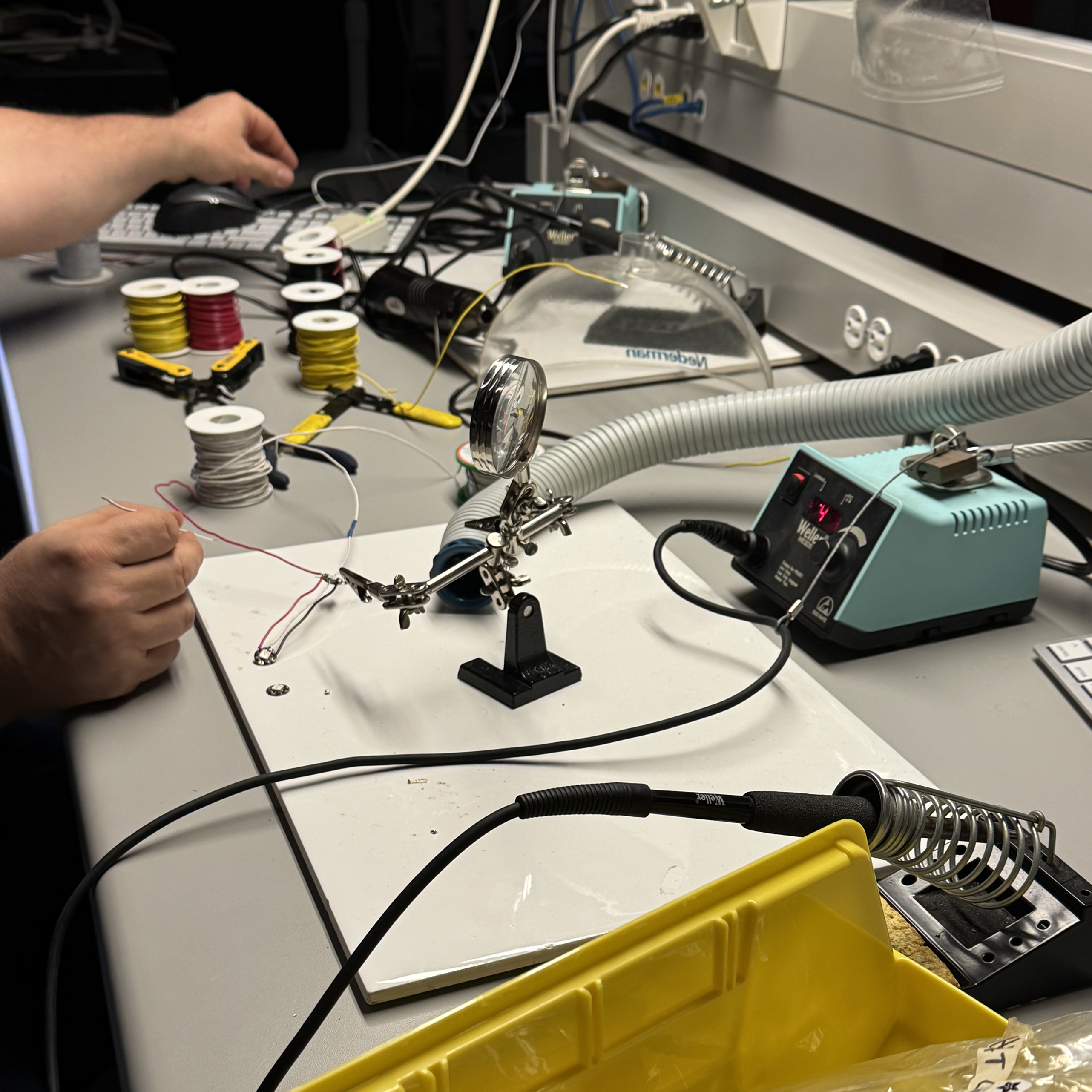 Ensure that all wires are not tangled before soldering to avoid any acidents. Additionally, make sure that the ventilation tube is close by your project to avoid inhaling any harmful fumes.